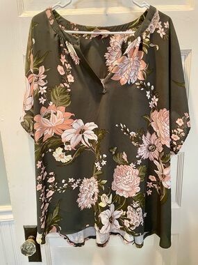 Philosophy Olive Tunic with Pink Floral Print, 3XL, Feminine